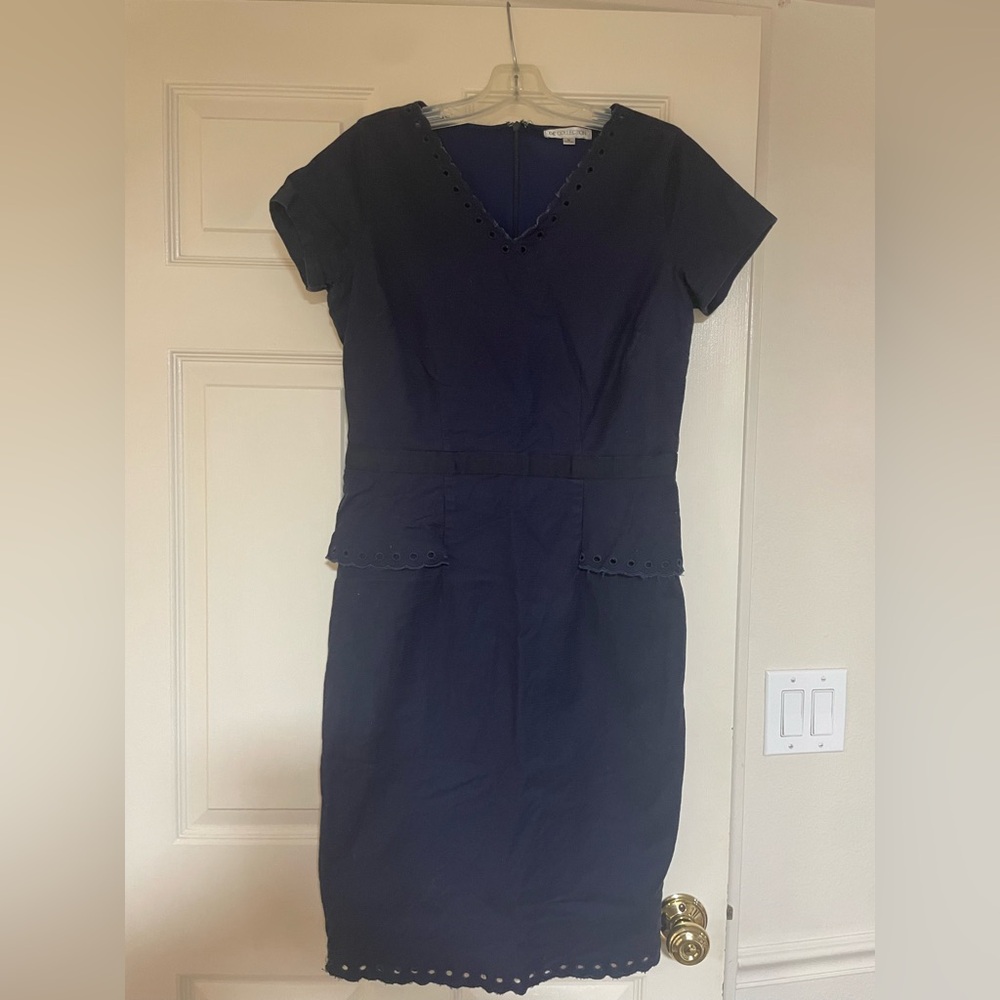Downeast Navy Eyelet-Trim Midi Sheath Dress